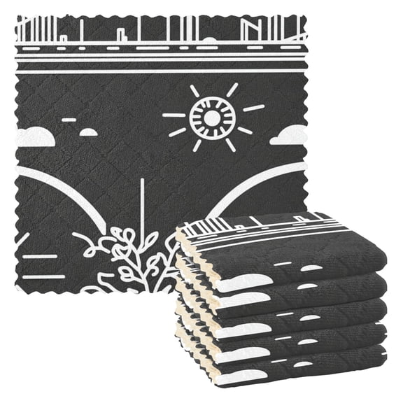 Stylized Urban Elements 6 Pack Kitchen Cleaning Cloths 11'' x 11'', Super Absorbent, Soft Double Layer Plush for Dish and Surface Cleaning
