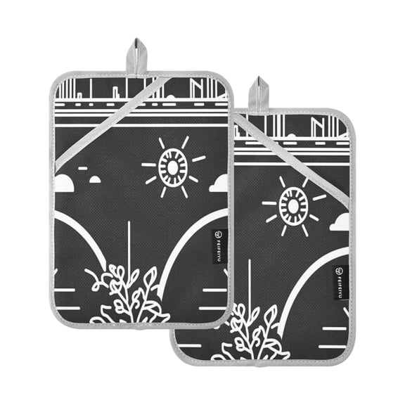 Stylized Urban Elements 7x9.8in Pot Holder Set Heat-Resistant Oven Hot Pads Durable with Storage Loop