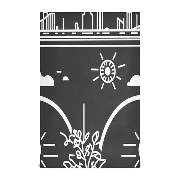 Stylized Urban Elements Decorative Waffle Towel Kitchen Dishcloth 28x18in Multi-Use Tea Towel