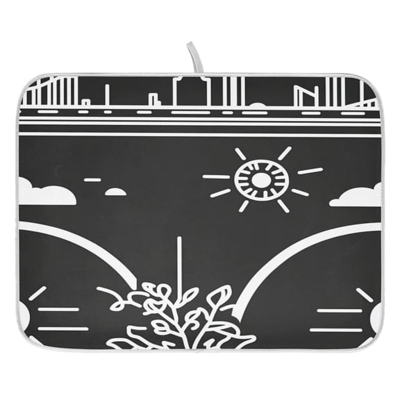 Stylized Urban Elements Dish Drying Mat for Kitchen, Quick Drying Absorbent Soft Durable 16" x 18"