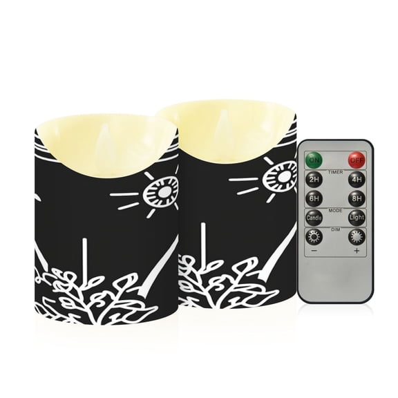 Stylized Urban Elements Flameless Candles 2 PCS with Remote Realistic Moving Flame LED Tapered Pillar Set for Home Decor