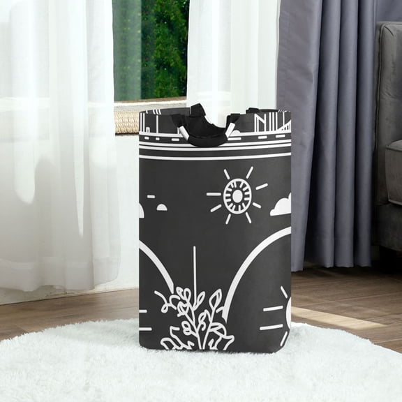 Stylized Urban Elements Foldable Laundry Hamper 12.6x11x22.7in with Handles for Bathroom Bedroom Storage