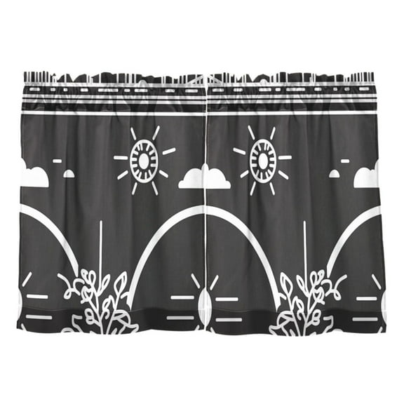 Stylized Urban Elements Kitchen Curtains Tier Set 27x24 Inch 2 Panels Semi Sheer Light Filtering Privacy UV Protection
