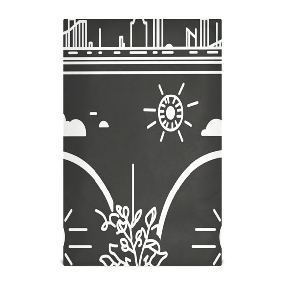 Stylized Urban Elements Kitchen Towels Set of 4 Tea Towels for Kitchen Decorative Waffle Dishcloths 28x18in