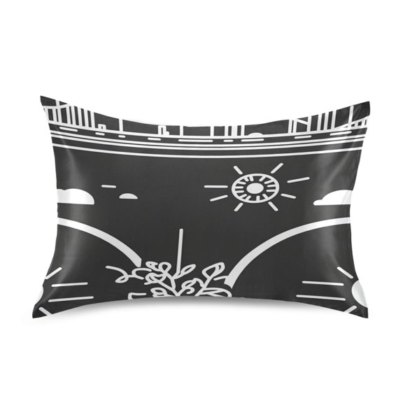 Stylized Urban Elements Luxury Silky Soft Pillowcase Standard Size Wrinkle Resistant Envelope Closure 20x26in
