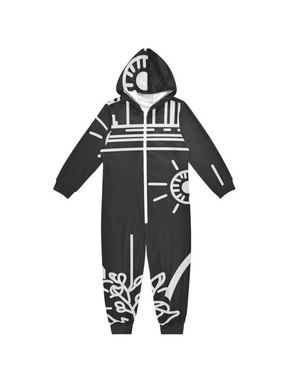 Stylized Urban Elements One Piece Pajamas Soft Jumpsuit Cozy Sleep and Play Romper Zipper and Pockets 4T