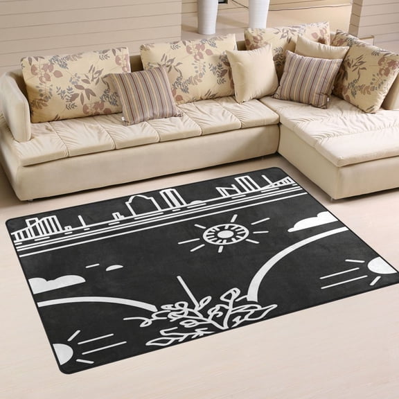 Stylized Urban Elements Soft Polyester Area Rug 31''x20'', Non Slip, Memory Foam, Water Absorbent