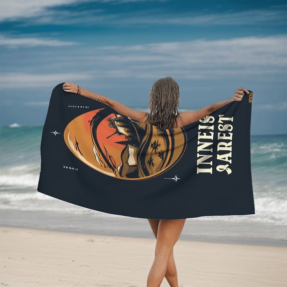 Stylized Vintage-Inspired Bath Towel - Sunset Landscape with Silhouetted Trees - Retro Comic Book Aesthetic