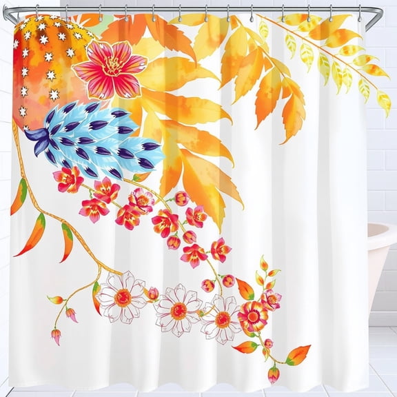 Stylized Waves & Elements Black & White Shower Curtain - Dreamlike Nighttime Landscape