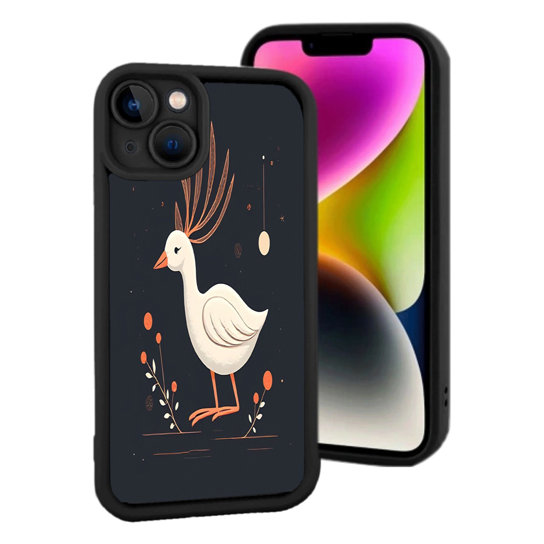 Stylized White Goose with Floral Patterns - Lightweight Yellowing ...