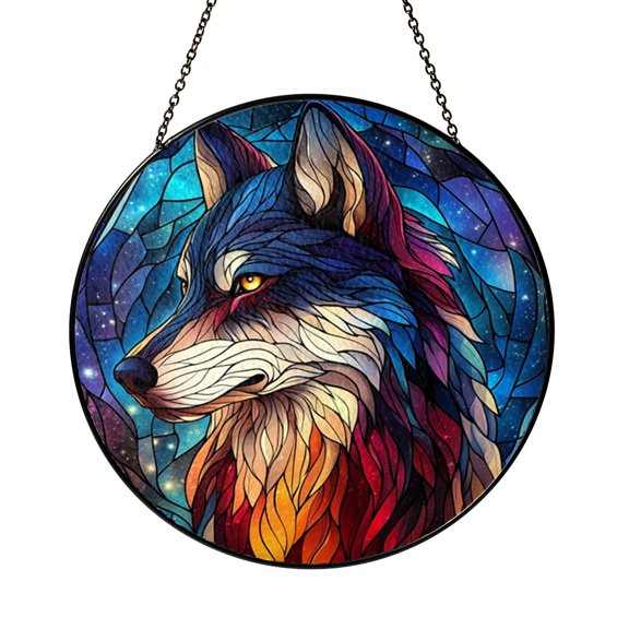 Stylized Wolf Glass Window Hanging – Myth Inspired Decor2001