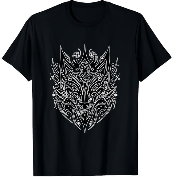 Stylized Wolf Head with Knotwork for Celtic & Viking Fans T-Shirt for Men Women
