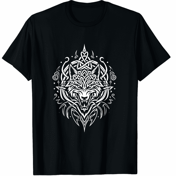 Stylized Wolf Head with Knotwork for Celtic & Viking Fans T-Shirt for Men Women