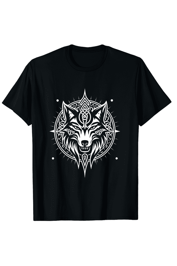 Stylized Wolf Head with Knotwork for Celtic & Viking Fans T-Shirt for Men Women
