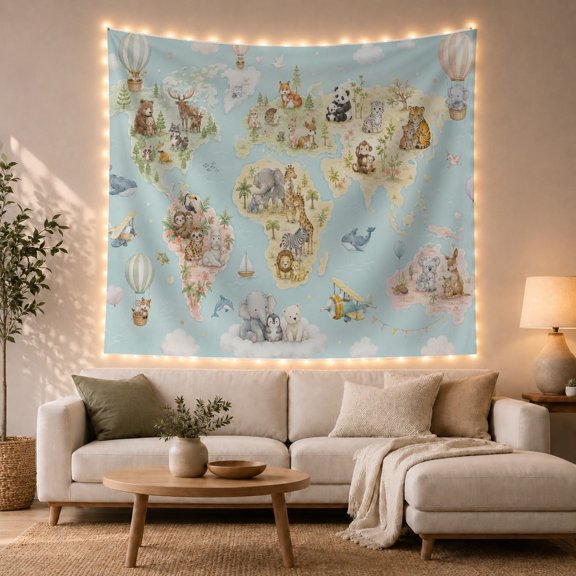 Stylized World Map With As Its Light Sky, Mystical Fantasy for Space Lovers, Galaxy Room Decor Room Accent, Easter Gift, Tapestry Wall Hanging for Bedroom and Dorm
