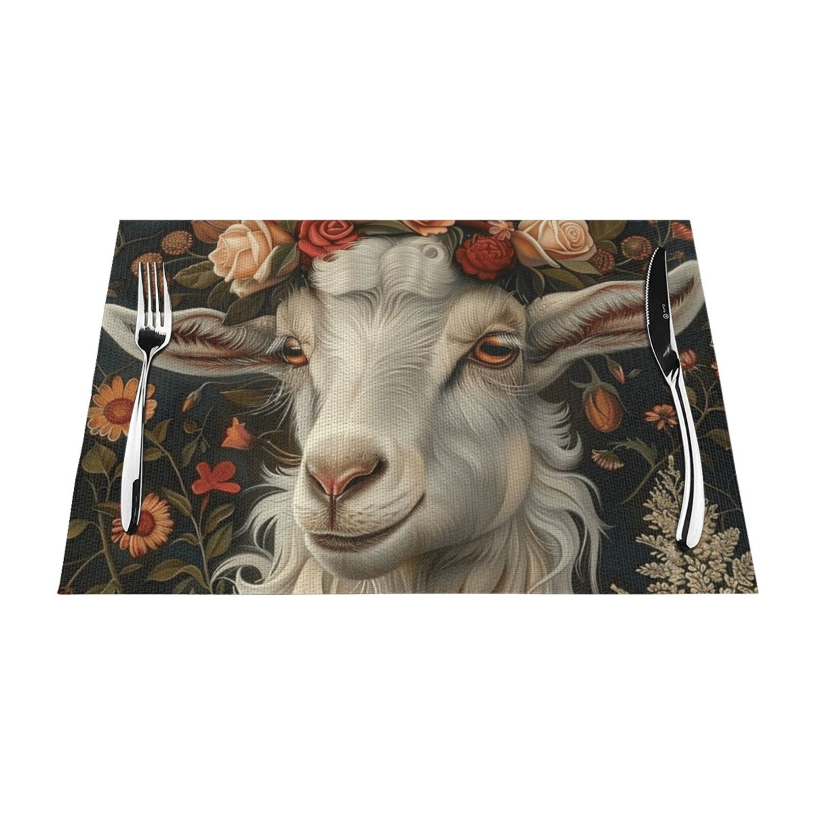 Stylized goats and flowers Table mat can be wiped, dinner mat set, felt