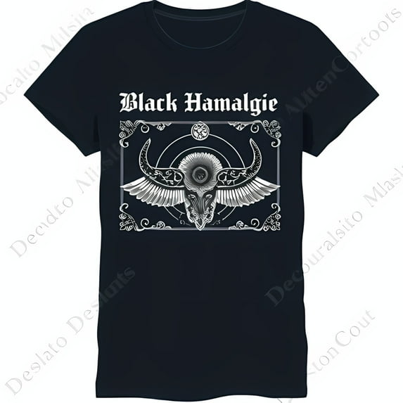 Stylized 's with Wings Graphic Black T-Shirt 'Black Hamalgie' Design
