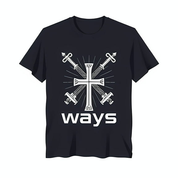 Stylized with Four X Shape Black T-Shirt Bold 'Ways' Design