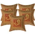 thumbnail image 1 of Stylo Culture Ethnic Bohemian Brocade Burgundy Maroon And Gold Throw Pillow Covers 16x16 Jacquard Weave Banarsi Couch And Pillow Covers Peacock 40x40 cm Decorative Cushion Covers (Set Of 5), 1 of 4