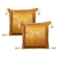 thumbnail image 1 of Stylo Culture Ethnic Brocade Decorative Throw Pillow Covers Mustard Yellow Gold 18 x 18 Jacquard Tassels Couch Cushion Covers 45x45 cm Polydupion Silk Zippered Peacock Pillowcases | Set Of 2, 1 of 1