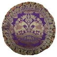 thumbnail image 1 of Stylo Culture Ethnic Brocade Decorative Throw Pillow Sham Cover Purple 17x17 Traditional Jacquard Weave Pleated Border Sofa Cushion Cover 43 x 43 cm Satin Elephant Round Pillow Case | 1 Pc, 1 of 1