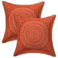 thumbnail image 1 of Stylo Culture Ethnic Brocade Home Decor Throw Pillow Covers Orange 16x16 Traditional Jacquard Weave Gold Couch Cushion Covers 40 x 40 cm Polydupion Silk Mandala Square Pillowcases | Set Of 2, 1 of 1