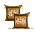 thumbnail image 1 of Stylo Culture Ethnic Brocade Living Room Throw Pillow Covers Coffee Brown Gold 18 x 18 Jacquard Tassels Couch Cushion Covers 45x45 cm Polydupion Silk Zippered Elephant Pillowcases | Set Of 2, 1 of 1