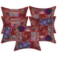 thumbnail image 1 of Stylo Culture Ethnic Cotton Decorative Throw Pillow Covers Red 12 x 12 Bohemian Vintage Patchwork Ethnic Sofa Cushion Covers 30x30 cm Home Decor Abstract Square Pillow Cases | Set Of 5, 1 of 1