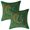 thumbnail image 1 of Stylo Culture Ethnic Couch Pillow Slipcovers Dancing Peacock Floral Emerald Green And Gold Throw Pillow Covers 12x12 Jacquard Weave Banarsi Bohemian Brocade 30x30 cm Cushion Covers (Set Of 2), 1 of 4