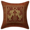 thumbnail image 1 of Stylo Culture Ethnic Couch Throw Pillow Cover 16x16 Jacquard Maroon Square 40 x 40 cm Bedroom Decor Pillowcase Brocade Elephant Zippered Cushion Cover | 1 Pc, 1 of 3