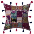 thumbnail image 1 of Stylo Culture Ethnic Decorative Throw Pillow Cover 16 x 16 Embroidered Patchwork Sea Shells Purple Boho Hippy 40x40 cm Living Room Cotton Floral Square Cushion Cover | 1 Pc, 1 of 3