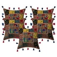 thumbnail image 1 of Stylo Culture Ethnic Decorative Throw Pillow Covers Patchwork 16x16 Embroidered Cowrie Sea Shell Tassels Brown Tribal Hippie 40cm x 40cm Bed Room Cotton Floral Square Cushion Covers | Set Of 5, 1 of 3