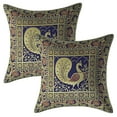 thumbnail image 1 of Stylo Culture Ethnic Living Room Brocade Navy Blue And Gold Throw Pillow Covers 16x16 Jacquard Weave Banarsi Bohemian Pillow Covers Dancing Peacock 40x40 cm Decorative Cushion Covers (Set Of 2), 1 of 4