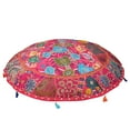 thumbnail image 1 of Stylo Culture Ethnic Outdoor Floor Cushion Vintage Patchwork Cover Dark Pink 40x40 Inch Giant Decorative Round Decor Seating Tuffet Seat Pouf Cover Footstool Cotton Embroidered 1 Pc, 1 of 4