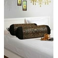thumbnail image 1 of Stylo Culture Ethnic Polydupion Cylindrical Tube Pillow Bolster Pillow Covers Black Jacquard Brocade Border Elephant Large Couch Round Cylinder Cushion Covers (Set of 2) | 30x15 Inches (76x38 cm), 1 of 5