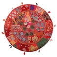 thumbnail image 1 of Stylo Culture Ethnic Round Throw Pillow Covers For Couch Vintage Patchwork Floor Cushion Cover Red 32x32 Large Decorative Decor Seating Tuffet Seat Pouf Cover Footstool Cotton Embroidered 1 Pc, 1 of 4