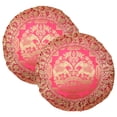 thumbnail image 1 of Stylo Culture Indian Brocade Living Room Throw Pillow Covers Pink 17 x 17 Traditional Jacquard Weave Pleated Border Couch Cushion Covers 43x43 cm Satin Elephant Round Pillowcases | Set Of 2, 1 of 1