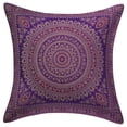 thumbnail image 1 of Stylo Culture Indian Brocade Living Room Throw Pillow Sham Cover Purple 16 x 16 Traditional Jacquard Weave Gold Sofa Cushion Cover 40x40 cm Polydupion Silk Mandala Square Pillow Case | 1 Pc, 1 of 1