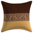 thumbnail image 1 of Stylo Culture Indian Chair Seat Throw Pillow Cover 16 x 16 Brocade Jacquard Patchwork Dark Brown Beige Traditional 40 x 40 cm Lounge Decor Polydupion Floral Square Cushion Cover | 1 Pc, 1 of 3