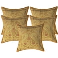 thumbnail image 1 of Stylo Culture Indian Chair Seat Throw Pillow Covers 12x12 Jacquard Beige Gold Square 30cm x 30cm Home Decor Brocade Peacock Zippered Cushion Covers | Set Of 5, 1 of 4
