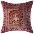 thumbnail image 1 of Stylo Culture Indian Christmas Brocade Magenta And Gold Throw Pillow Covers 16x16 Jacquard Weave Banarasi Cute Throw Pillow Covers Dancing Peacock Floral 40x40 cm Decorative Cushion Covers (1 Pc), 1 of 1