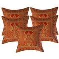 thumbnail image 1 of Stylo Culture Indian Christmas Brocade Red And Gold Throw Pillow Covers 16x16 Jacquard Weave Banarasi Sofa Pillow Cases Peacock Floral 40x40 cm Decorative Cushion Covers (Set Of 5), 1 of 4