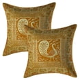 thumbnail image 1 of Stylo Culture Indian Decorative Brocade Mustard Yellow And Gold Throw Pillow Covers 16x16 Jacquard Weave Sofa Modern Throw Pillow Covers Dancing Peacock Floral 40x40 cm Cushion Covers (Set Of 2), 1 of 1