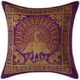 thumbnail image 1 of Stylo Culture Indian Decorative Brocade Purple And Gold Throw Pillow Covers 12x12 Jacquard Weave Banarasi Sofa Couch Pillow Cases Dancing Peacock Floral 30x30 cm Cushion Covers (1 Pc), 1 of 3