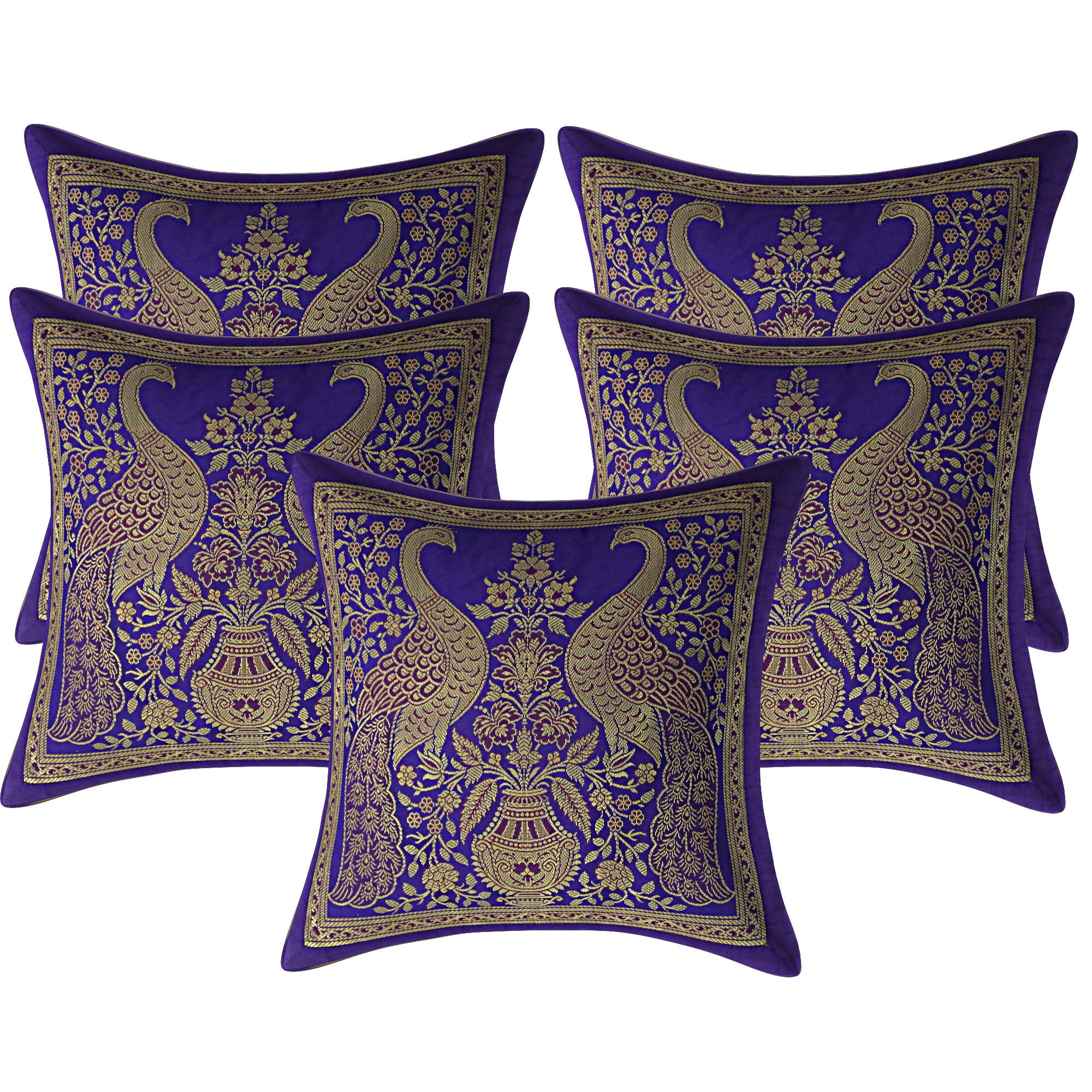 Stylo Culture Indian Decorative Royal Blue And Gold Sofa Pillow Cases