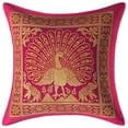 thumbnail image 1 of Stylo Culture Indian Decorative Sofa Brocade Magenta And Gold Throw Pillow Covers 12x12 Jacquard Weave Banarasi Modern Pillow Covers Dancing Peacock Floral 30x30 cm Cushion Covers (1 Pc), 1 of 3