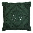 thumbnail image 1 of Stylo Culture Indian Decorative Throw Pillow Cover 16 x 16 Hand Embroidered Dark Green Bohemian 40 x 40 cm Home Decor Cotton Mirrored Square Cushion Cover | 1 Pc, 1 of 4