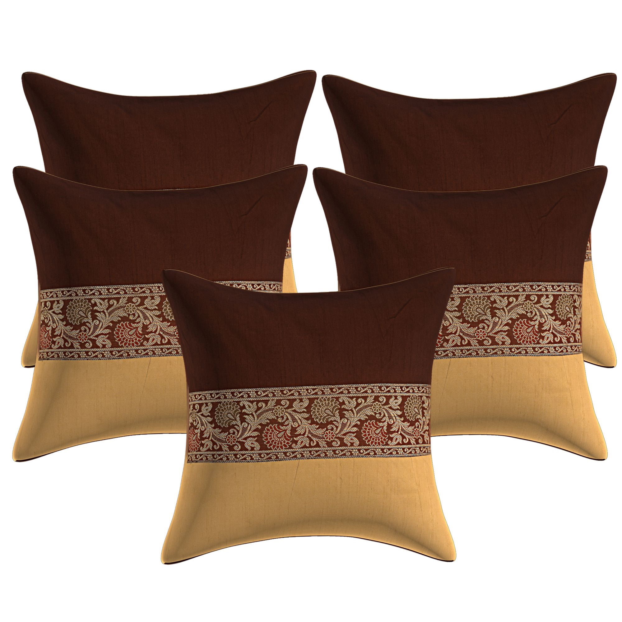 Fodera Cuscino Indiana 40x40 Cm | Ricamo Patchwork Marrone Per Divano - 3