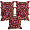 thumbnail image 1 of Stylo Culture Indian Decorative Throw Pillow Covers 16 x 16 Embroidered Suzani Pink Green Elegant 40x40 cm Pom Pom Lace Cotton Floral Square Cushion Covers | Set Of 5, 1 of 5