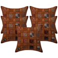 thumbnail image 1 of Stylo Culture Indian Decorative Throw Pillow Covers 16 x 16 Patchwork Embroidered Brown Sequins 40 x 40 cm Home Decor Cotton Geometric Square Cushion Covers | Set Of 5, 1 of 3